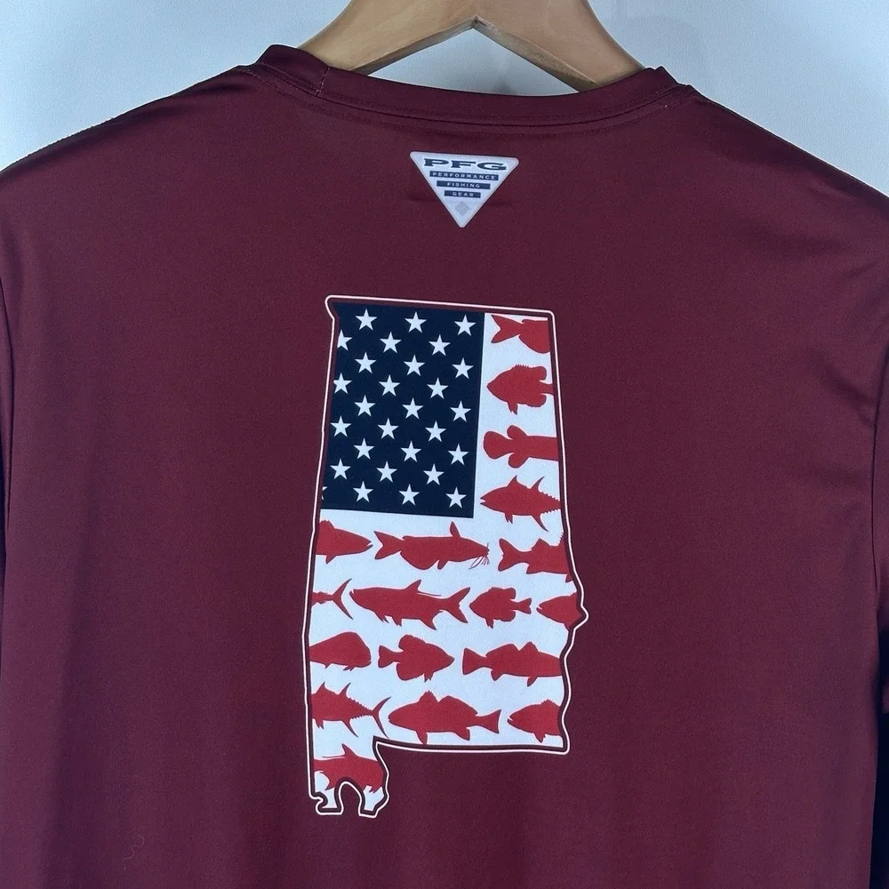 Columbia PFG Alabama Red Fish Swim Shirt Omni-Shade 50‎ UPF Long Sleeve Men's M